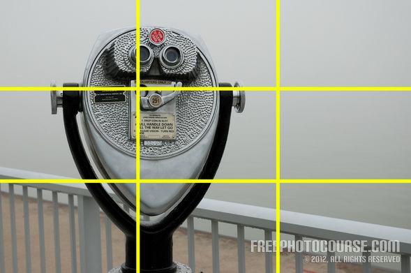 Picture of a coin-operated binocular used to illustrate an aspect of photographic composition and Rule of Thirds.  Part of a tutorial by FreePhotoCourse.com; © 2012, all rights reserved.