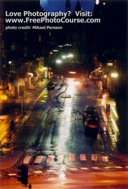 Wet Pavement, Reflections at Night - © 2010, Mikael Persson. Visit: http://www.FreePhotoCourse.com