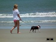 Cute picture of a young woman walking her dog on the beach.© 2011, FreePhotoCourse.com, all rights reserved.  Awesome beach pictures & wallpapers. Download free jpg, jpeg photos.  