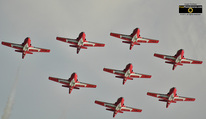 Picture of 8 CT-114 Tutor Jets in formation; Canadian Snowbirds Air Acrobatic Team.© 2011, FreePhotoCourse.com, all rights reserved.  Free high-res desktop wallpapers and pictures.   
