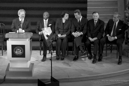 Part of San Francisco EXPOSED, an online artistic photography exhibit, this picture by local photographer Dave Golden, features San Francisco's new mayor, Ed Lee, along with the city's five previous mayors at Lee's inauguration.  Exhibit hosted by FreePhotoCourse.com.  All rights reserved.