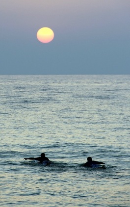 Picture of two swimmers in the Persian Gulf near Dubai, UAE.  © 2011, Ian Ganderton.  Selected as part of FreePhotoCourse.com's Spring Challenge Photo Gallery.  Free Wallpapers, photography lessons, dslr camera tips and more.  All rights reserved.  